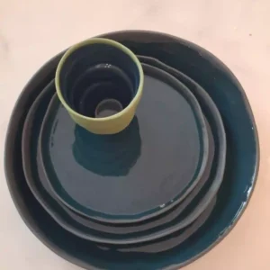 Géraldine Pinault - Assiettes - Bicolore Gris ciment - Bleu nuit, Moyenne